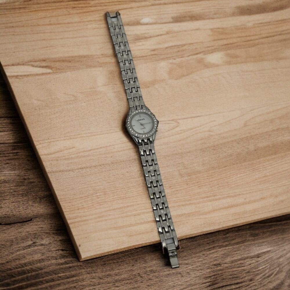 Claire's Crystal Bezel Silver Link Watch Small Face Rhinestone Ladies Quartz